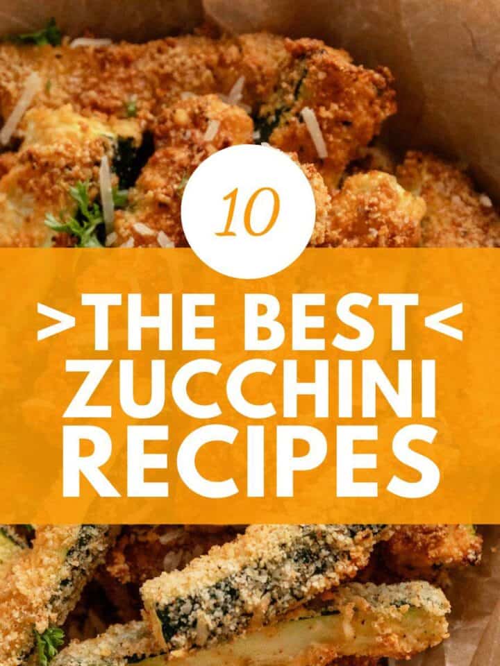 zucchini fries with label that reads: 10 best easy zucchini recipes.