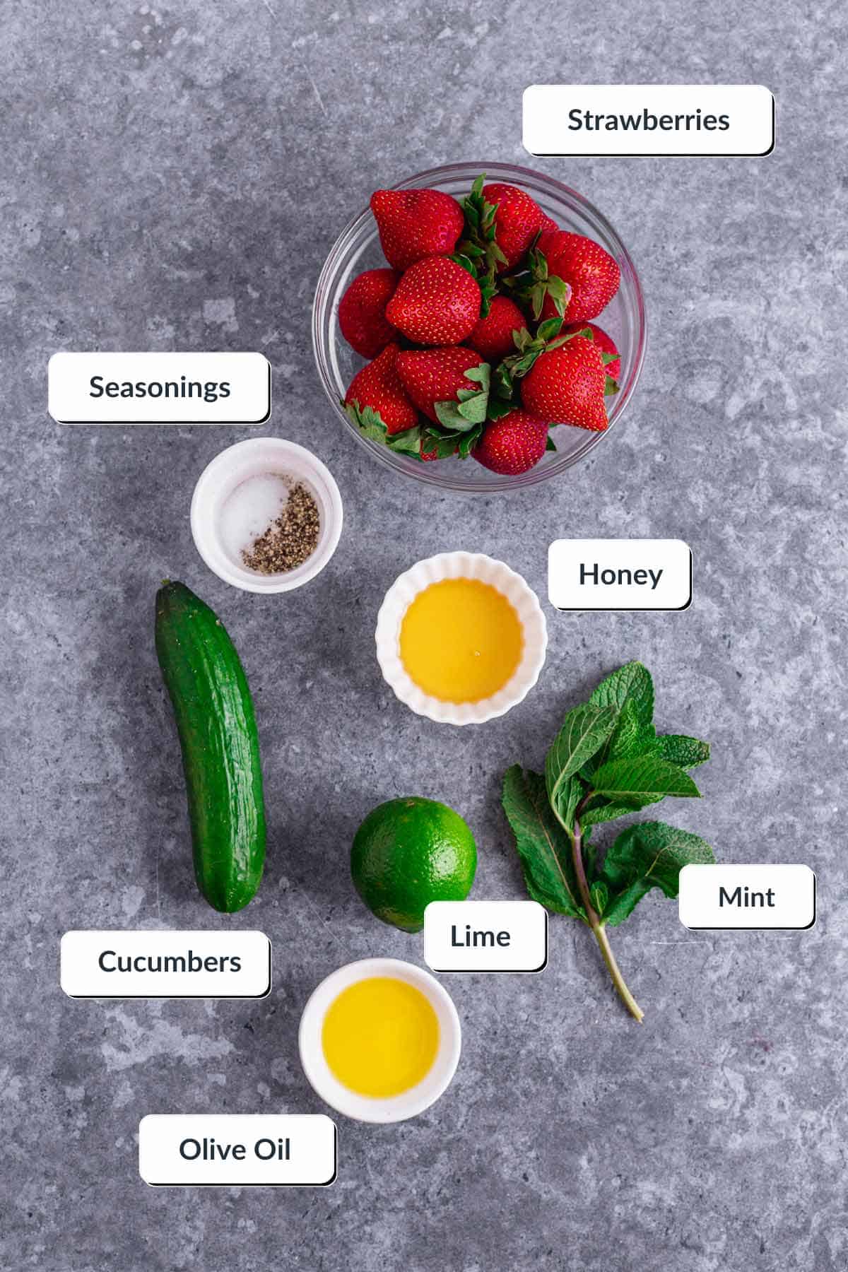 ingredients for Cucumber Strawberry Salad