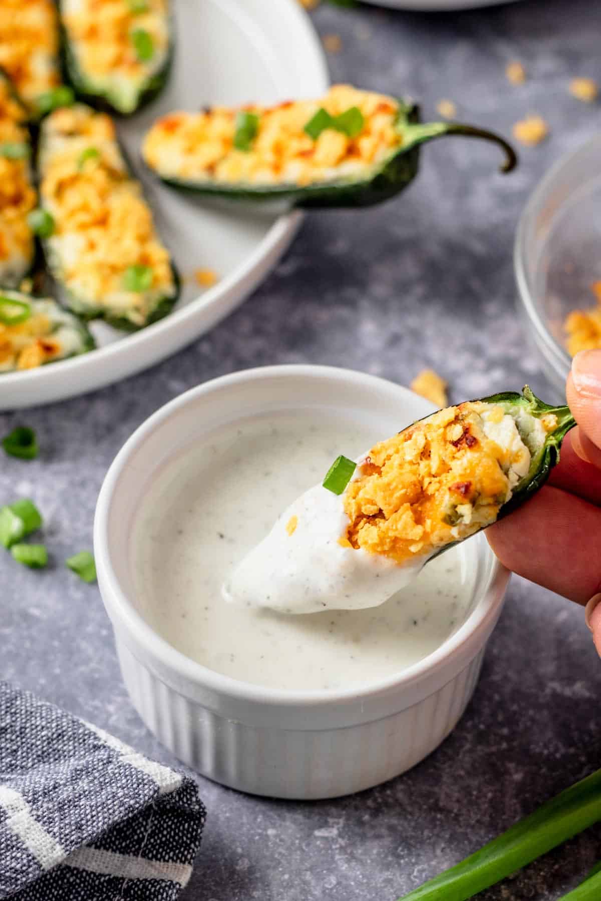 jalapeno popper dipped in ranch dressing