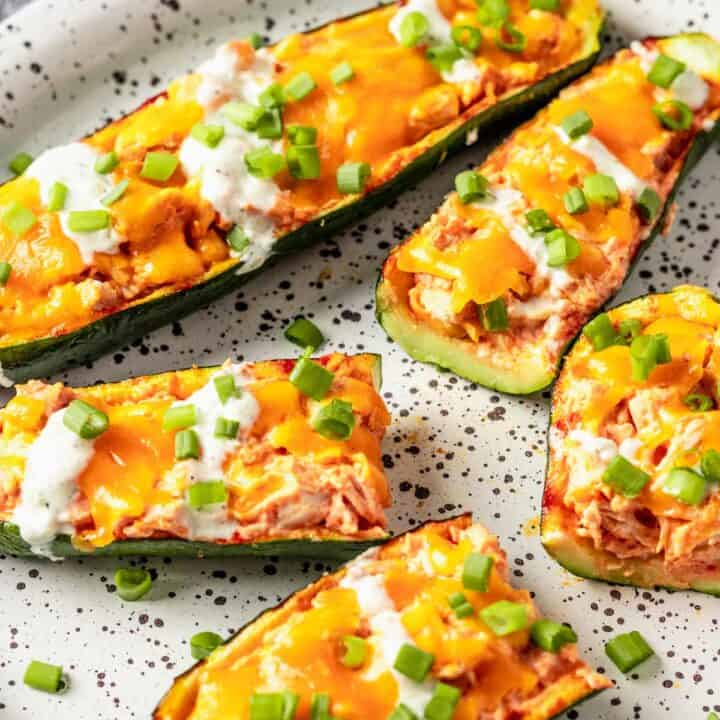 Air Fryer Zucchini Skins With Buffalo Chicken Stuffing