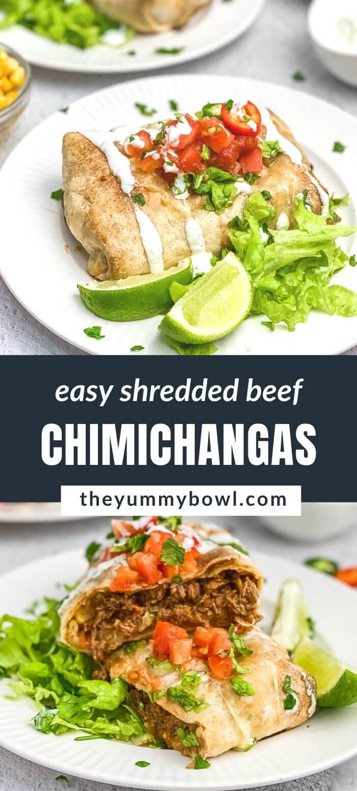 Shredded Beef Chimichangas (Baked)-The Yummy Bowl