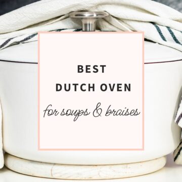 White Dutch oven with the text