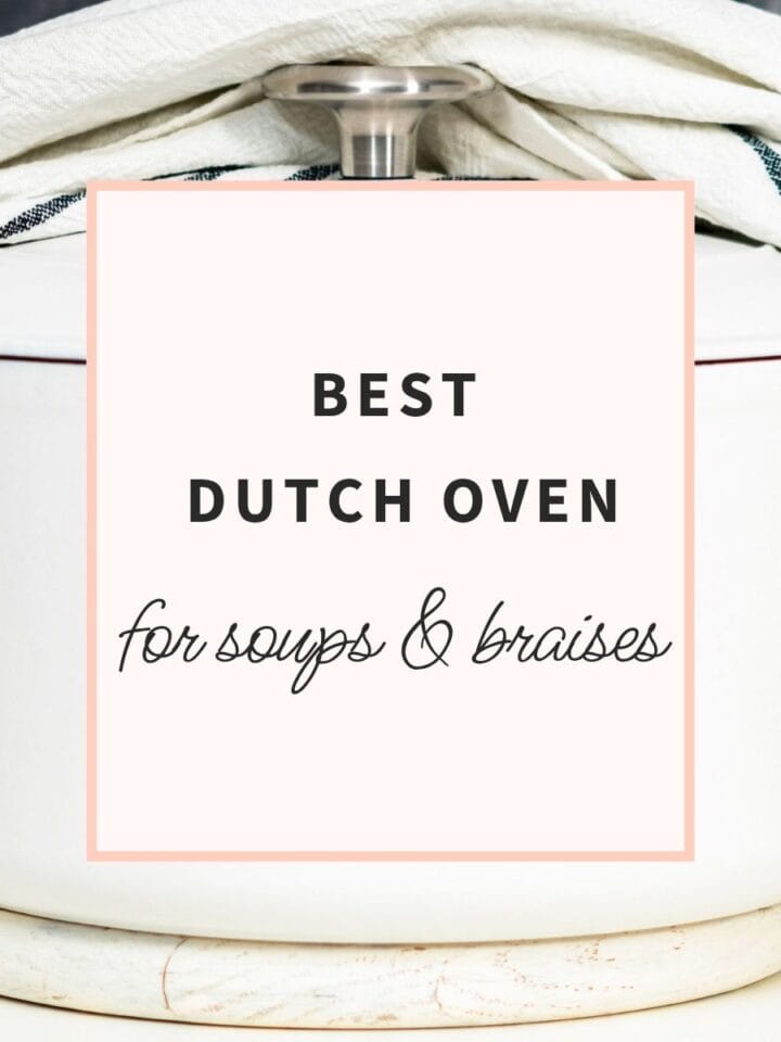 White Dutch oven with the text