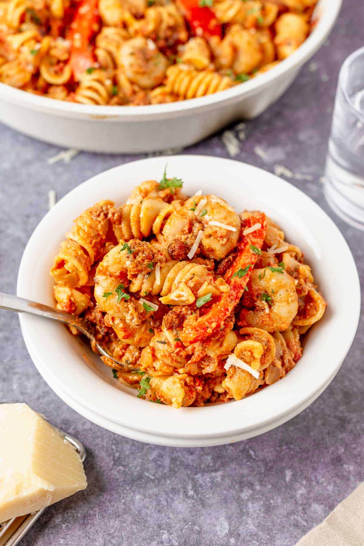 cajun shrimp pasta in a bowl