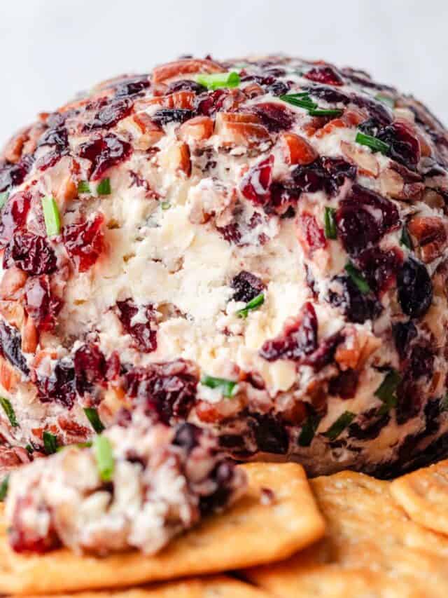 Cranberry pecan cheese ball with crackers.