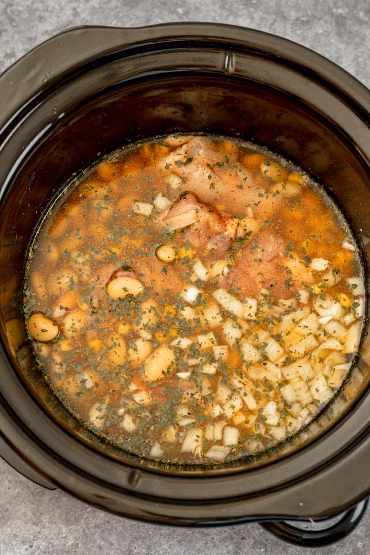 chicken chili ingredients in a pot after cooking