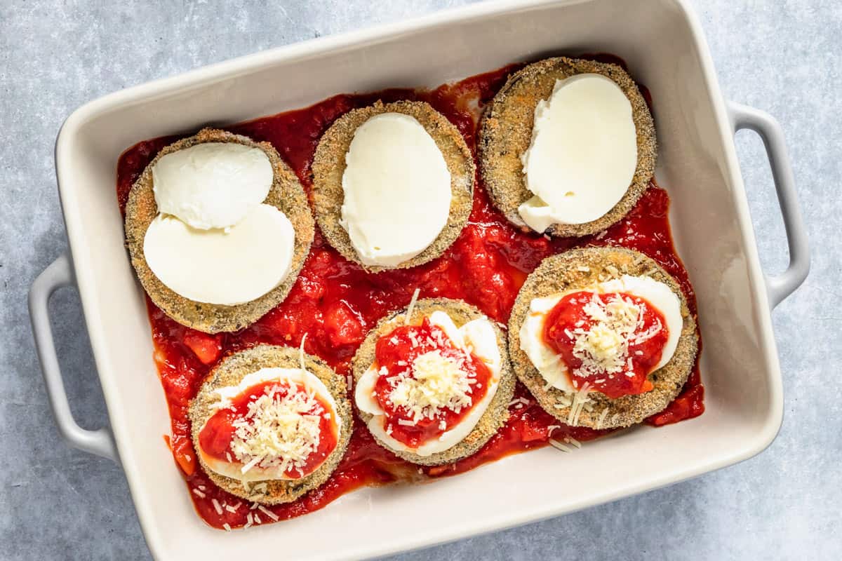 eggplant slices topped with mozzarella and parmesan