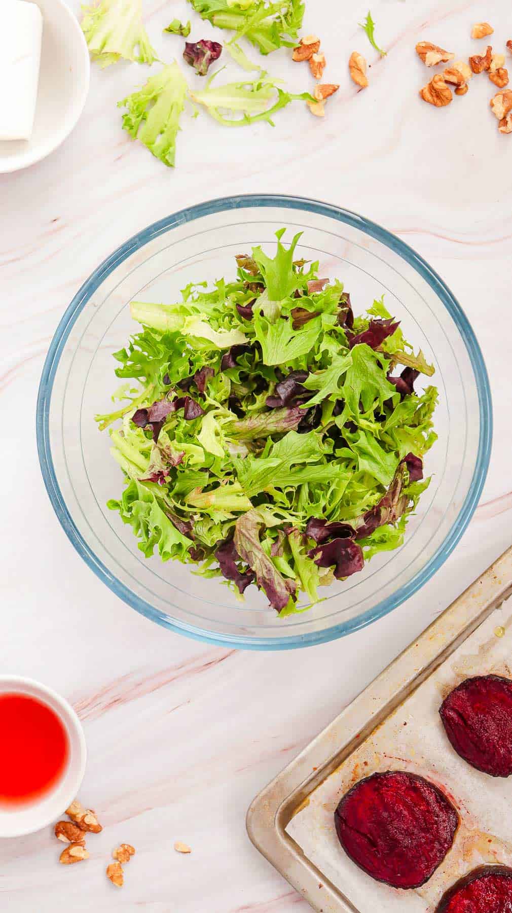 mixed beets with salad greens.