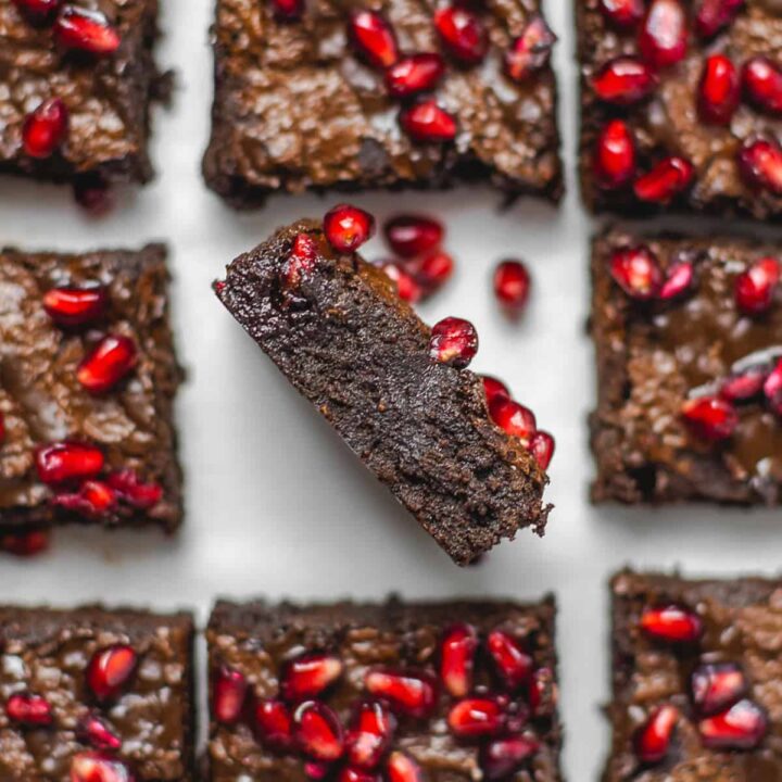 Fudgy Pomegranate Brownies close up shot of middle part