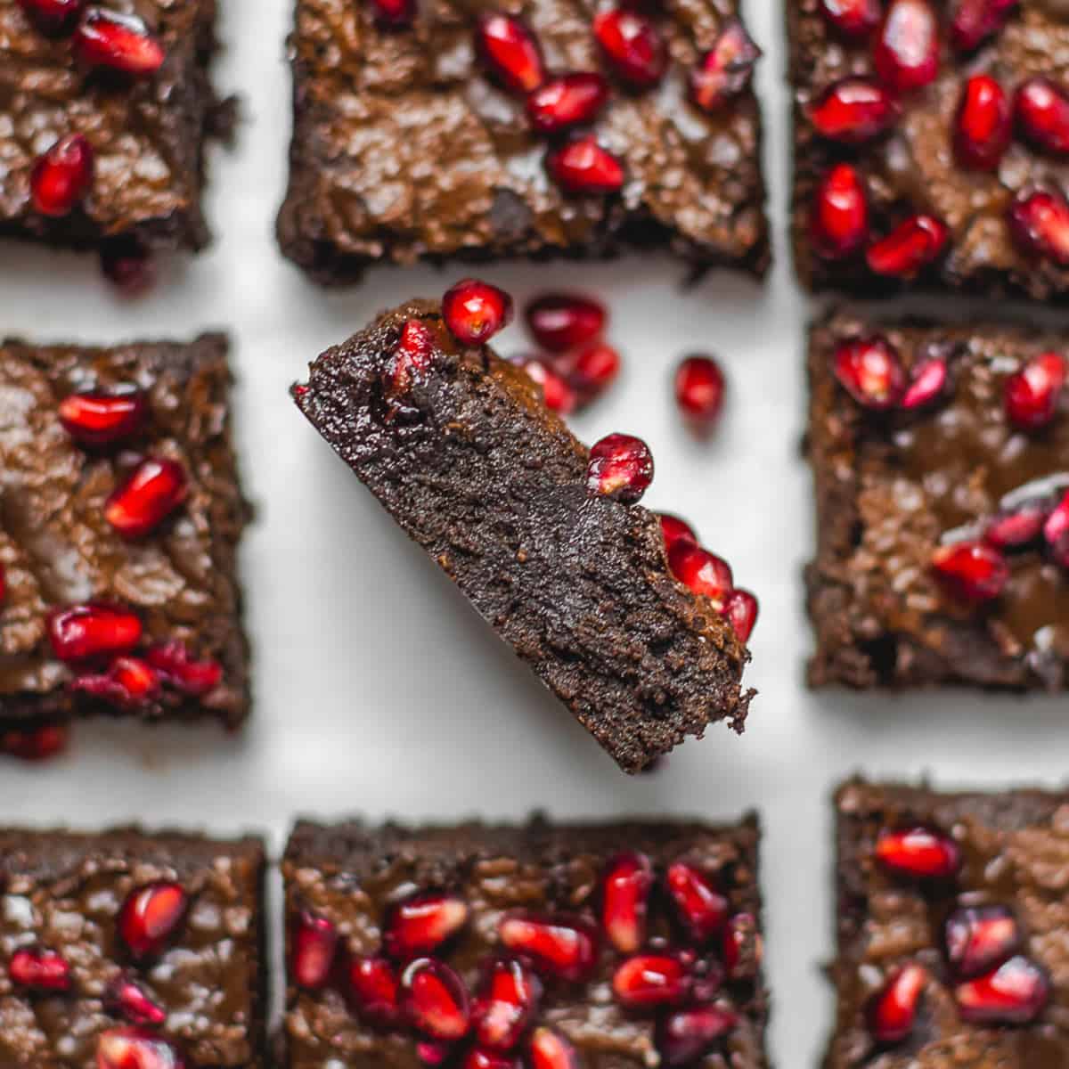 Fudgy Pomegranate Brownies close up shot of middle part
