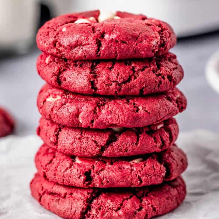 a stack of gluten Free Red Velvet Cookie dough in air fryer