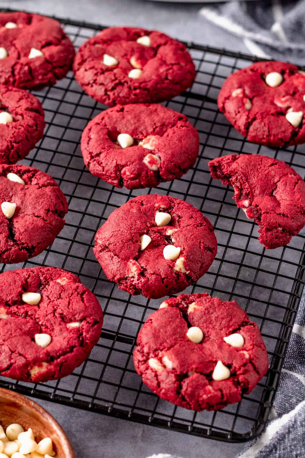 Gluten Free Red Velvet Cookies on wire rack