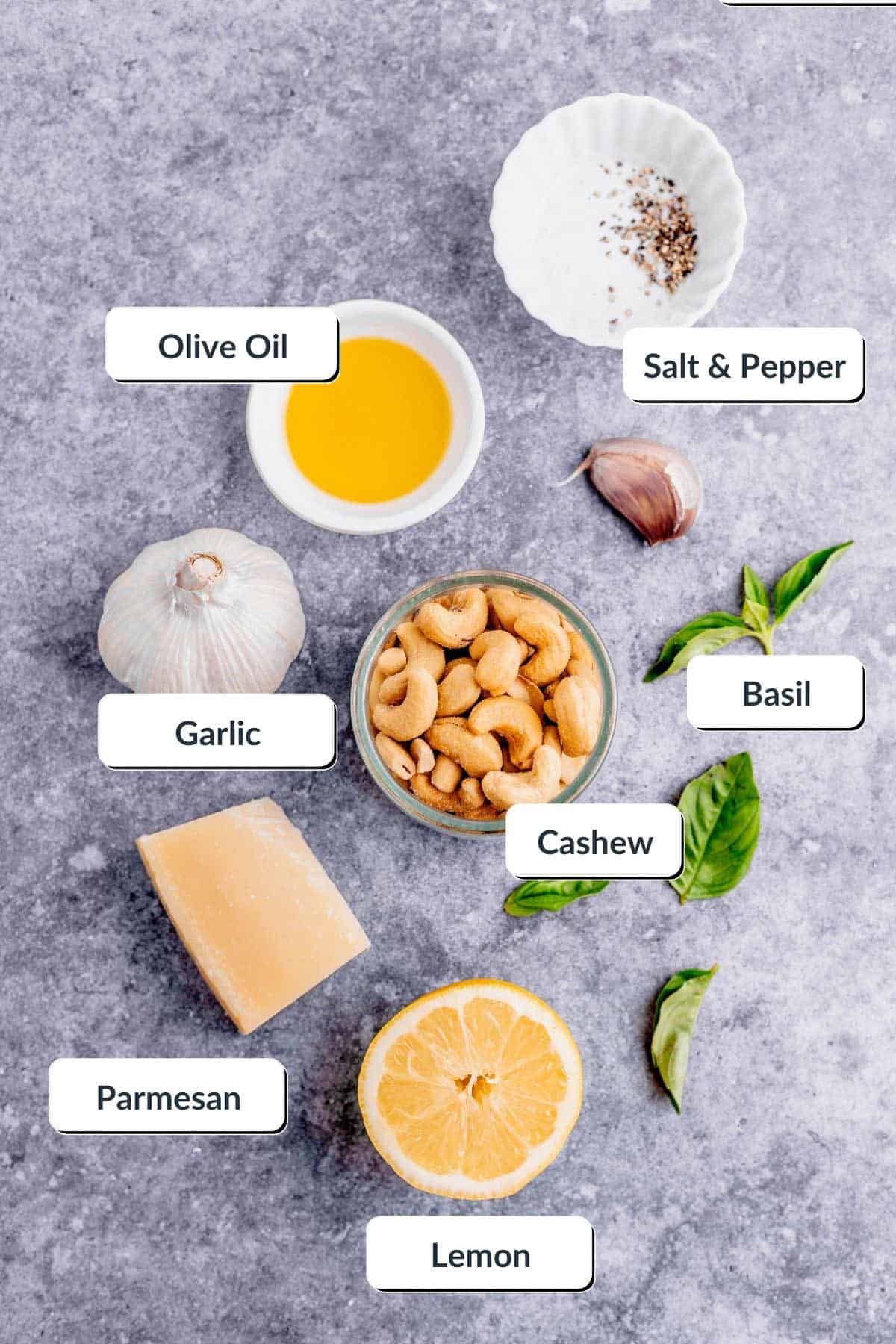 Ingredients for cashew pesto