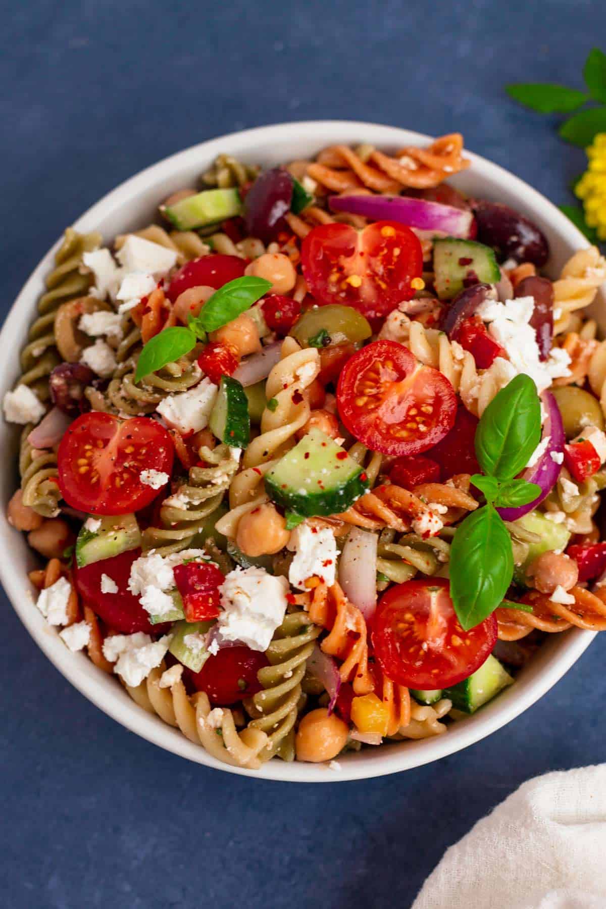 Mediterranean pasta Salad In a bowl