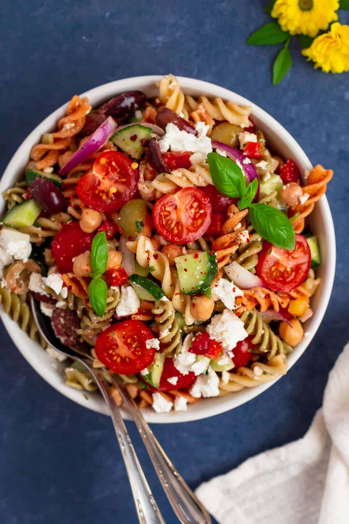 Mediterranean pasta Salad In a bowl