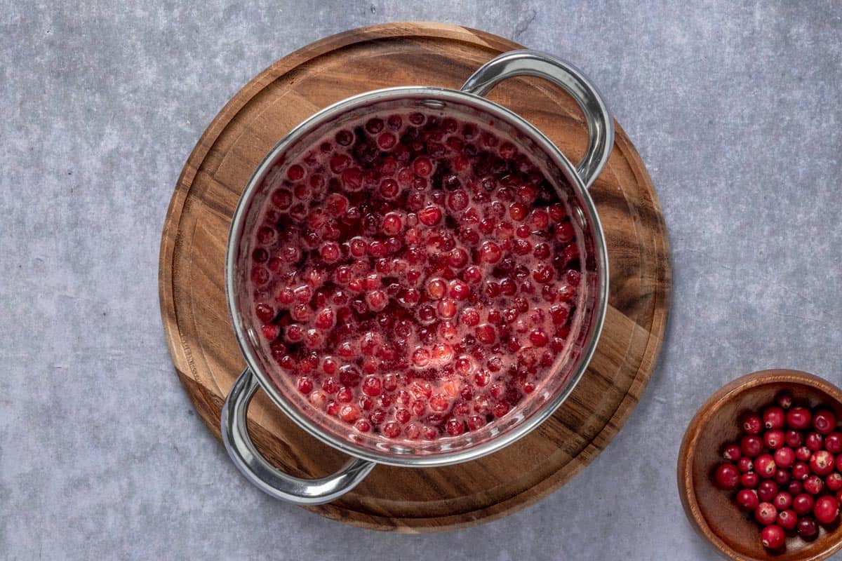 whole cranberry sauce in a pot