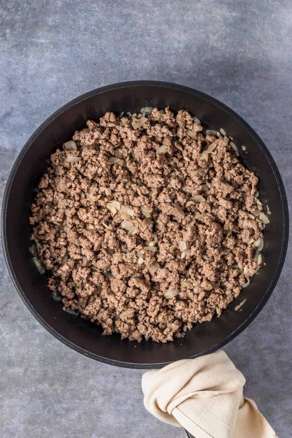 ground meat in skillet