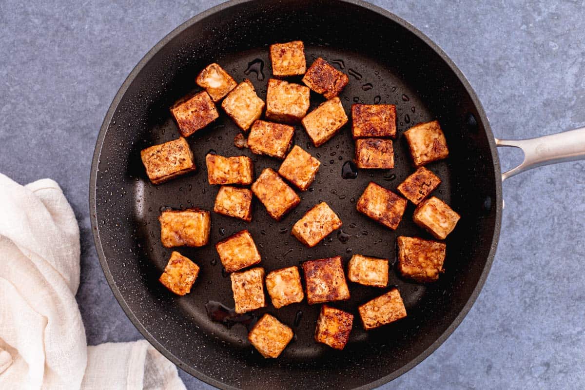 pan fried tofu cubes with cornstarch