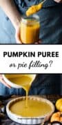 Pinterest pin featuring pumpkin puree and pumpkin pie filling with the text “Pumpkin Puree or Pie Filling?”