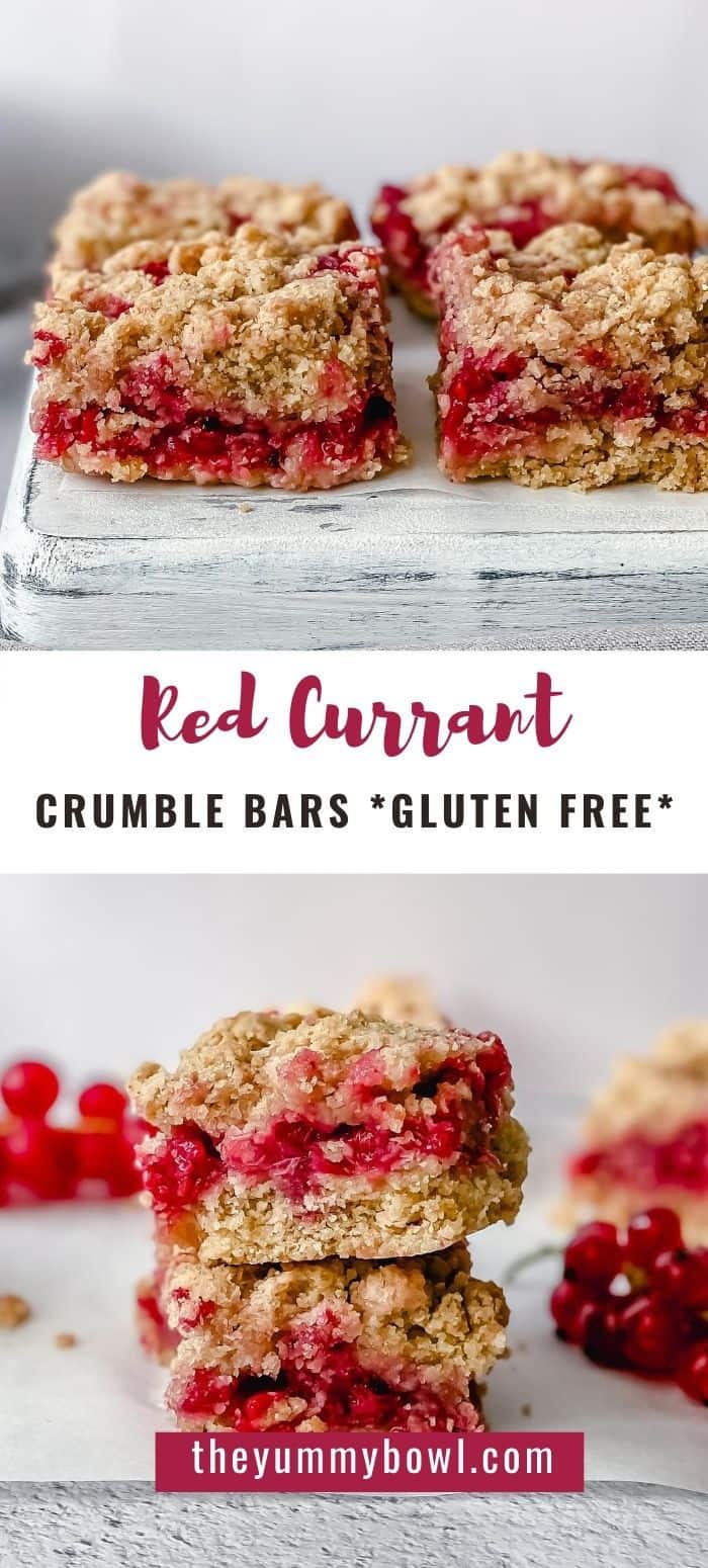 These Red Currant Crumble Bars are gluten free, super easy summer berry recipe that you can whip up in only few minutes. Serve them for dessert, breakfast or enjoy as a delicious snack during the day.#redcurrantsrecipes #redcurrantrecipe #redcurrantcrumble #redcurrantcrumblebars #redcurrantsquares - The Yummy Bowl