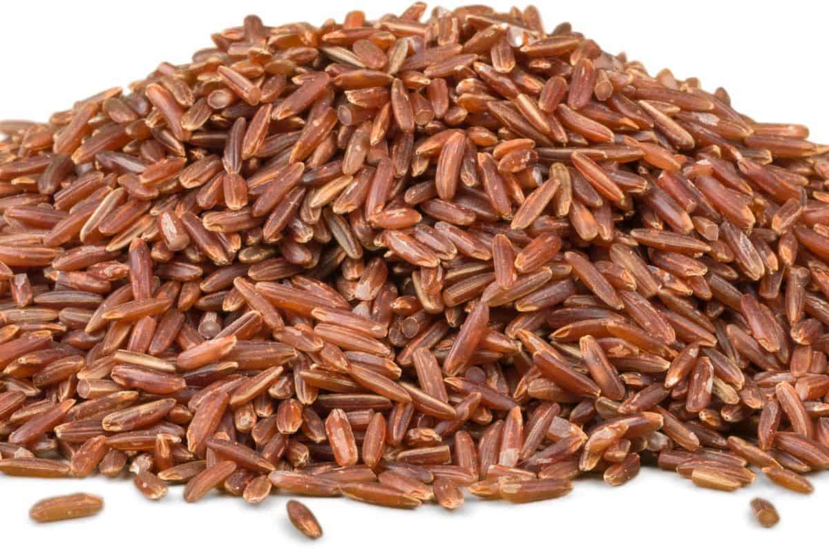 red rice on white background.