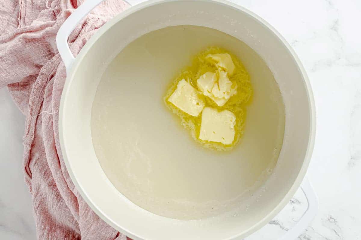 butter added to the melted sugar pot