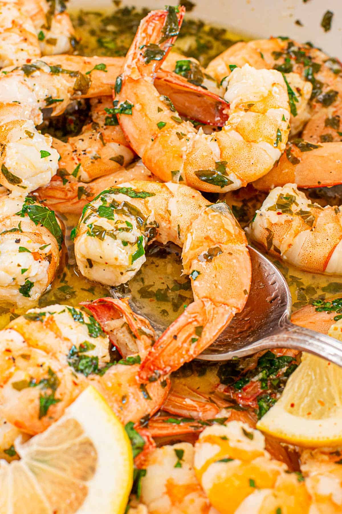 shrimp cooked in garlic butter with parsley