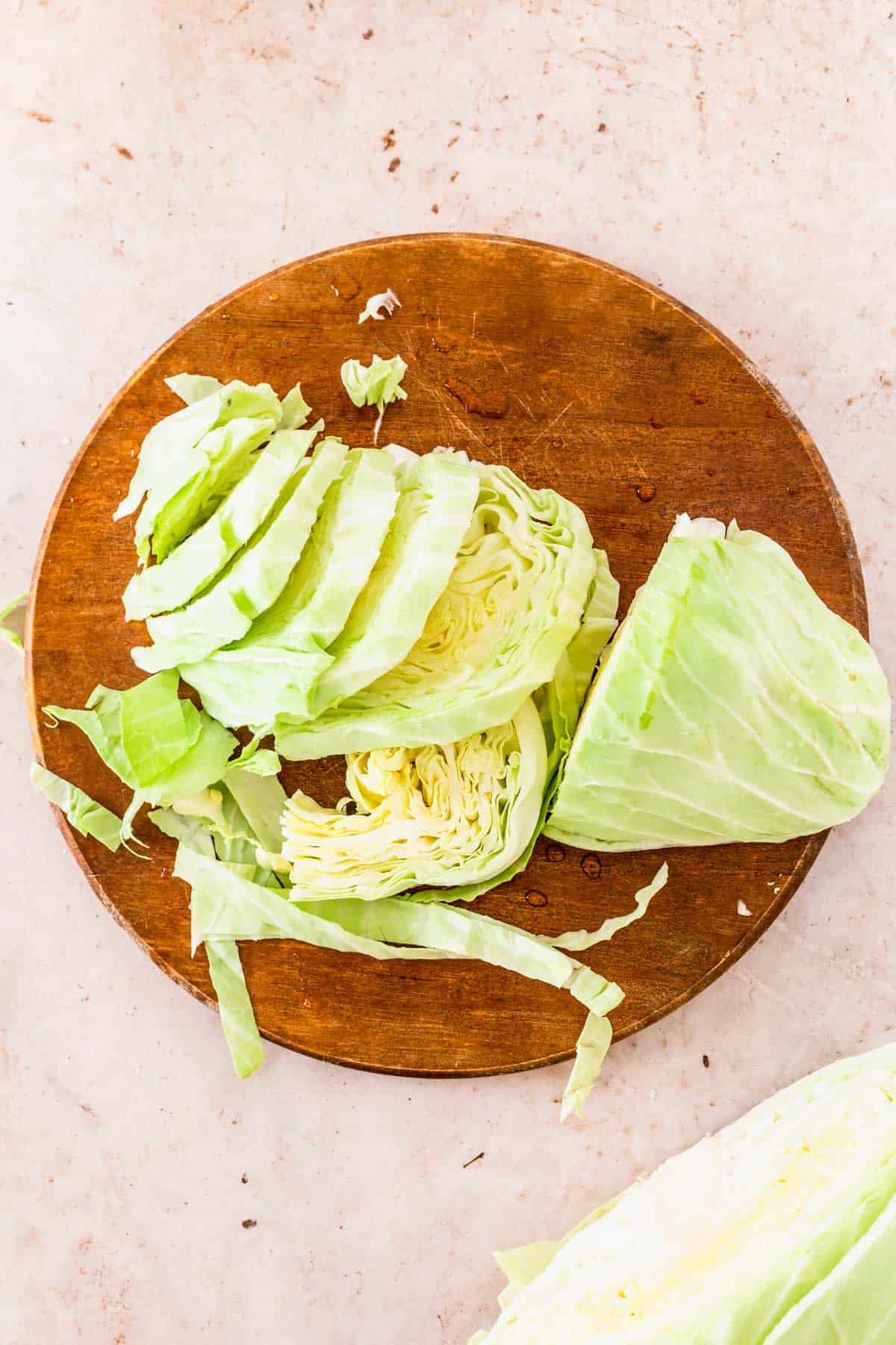 sliced cabbage on a cutting board