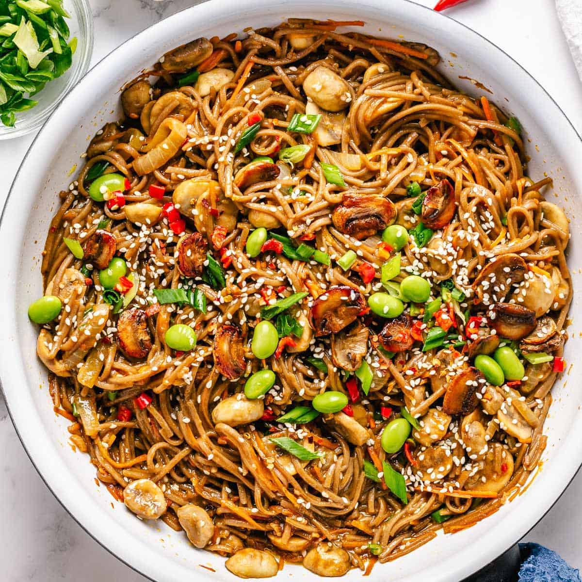 Stir Fried Soba Noodles With Shiitakes And Baby Broccoli