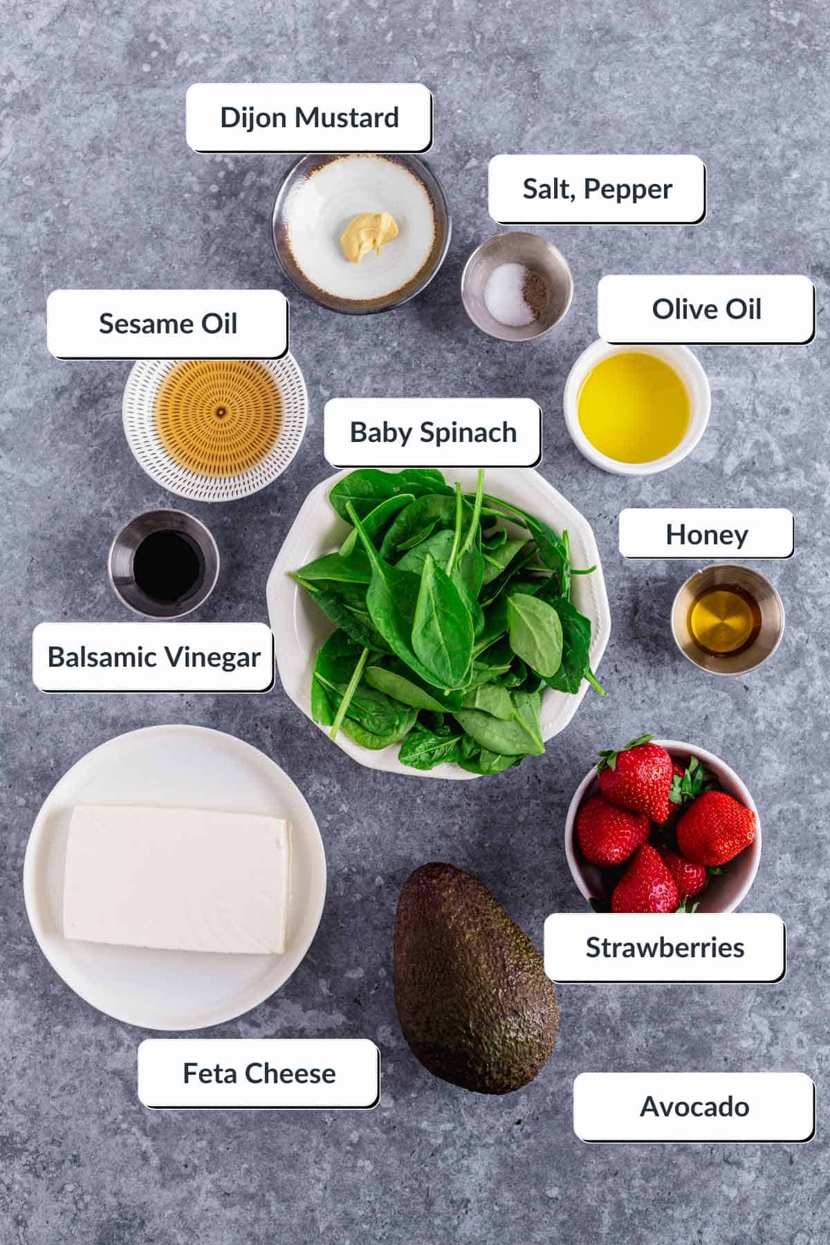 ingredients for Spinach Strawberry Salad With Feta