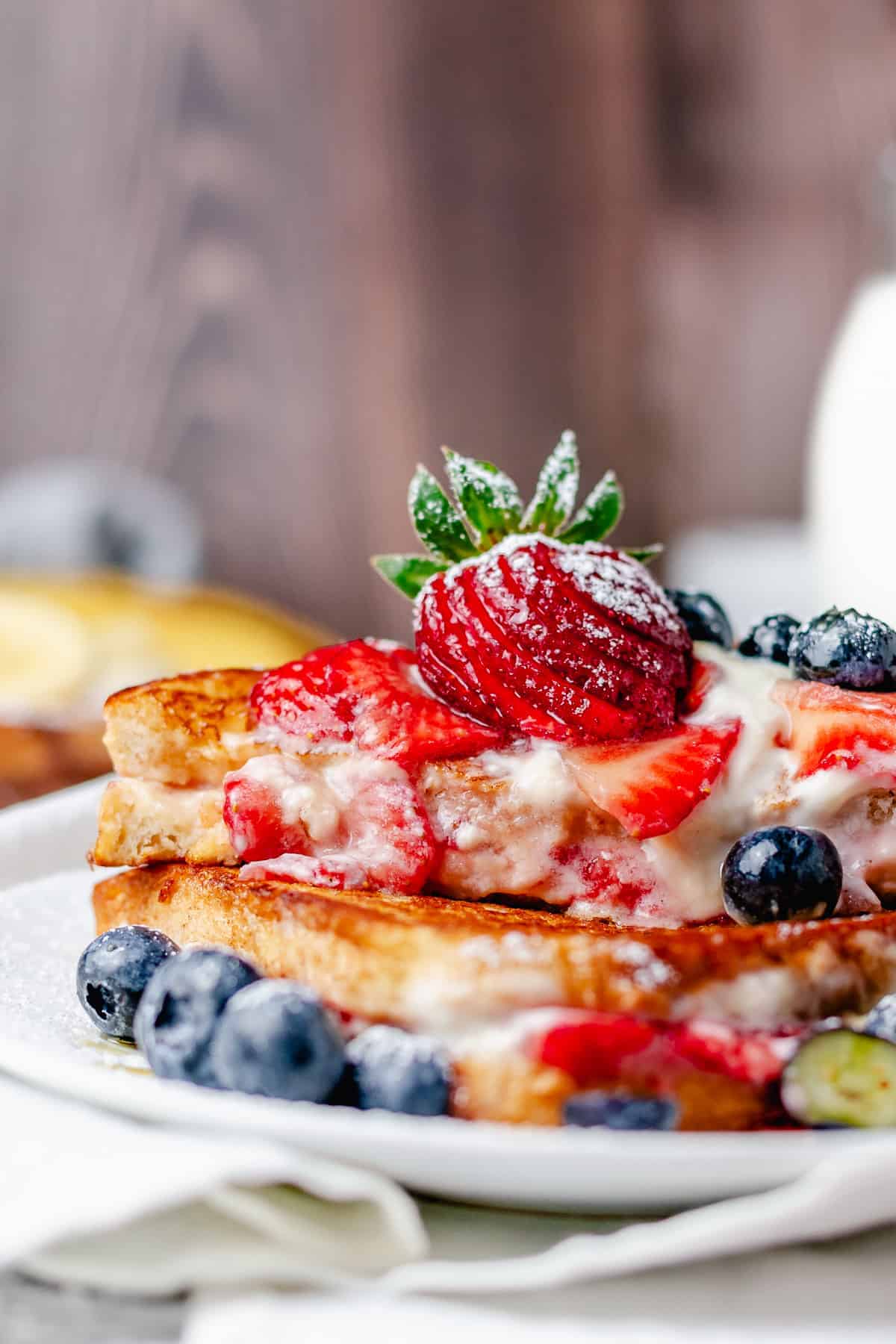 strawberry cream cheese stuffed french toast bite shot