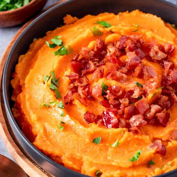 Whipped Sweet Potatoes with bacon