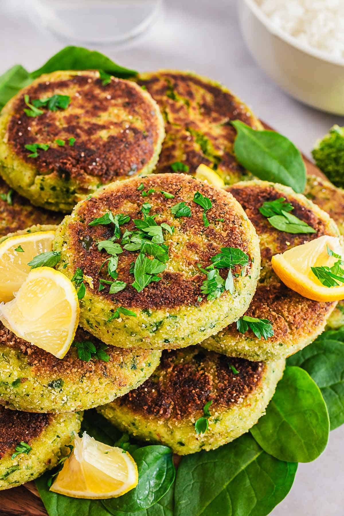 stacked vegetarian patties on a plate