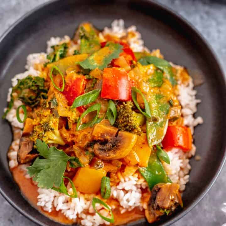 veggie curry served on top of rice.