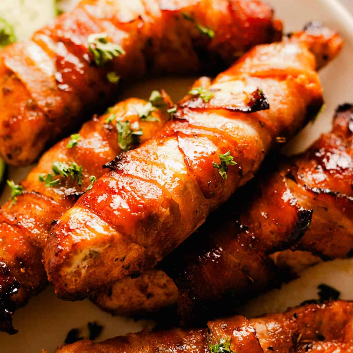 juicy bacon wrapped chicken breasts.