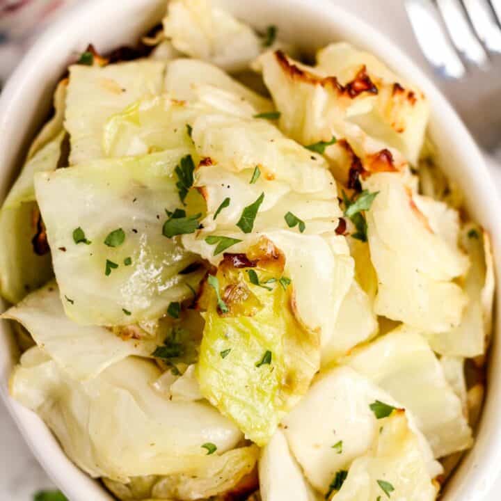 air fryer cabbage pieces in a bowl