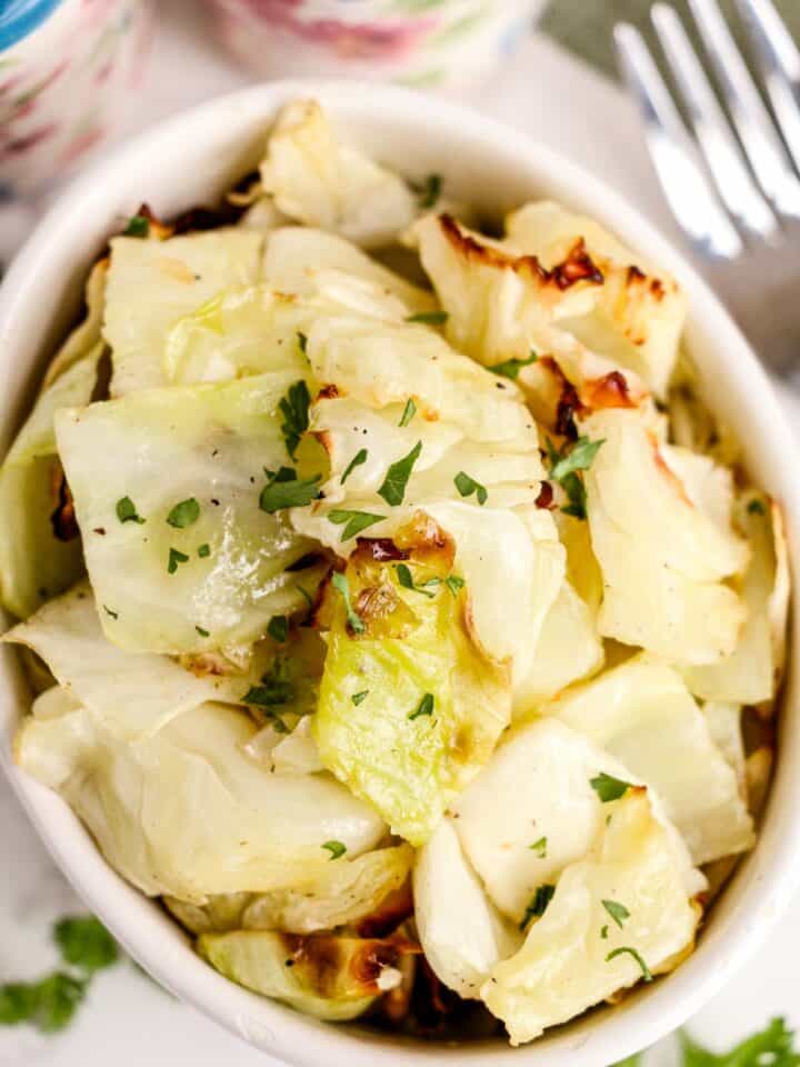 air fryer cabbage pieces in a bowl
