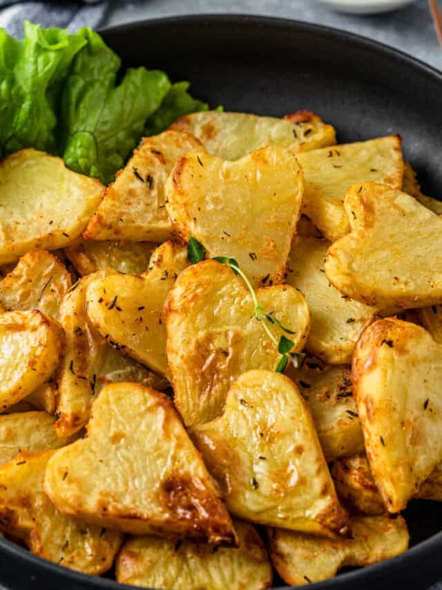 heart shaped potatoes in a plate