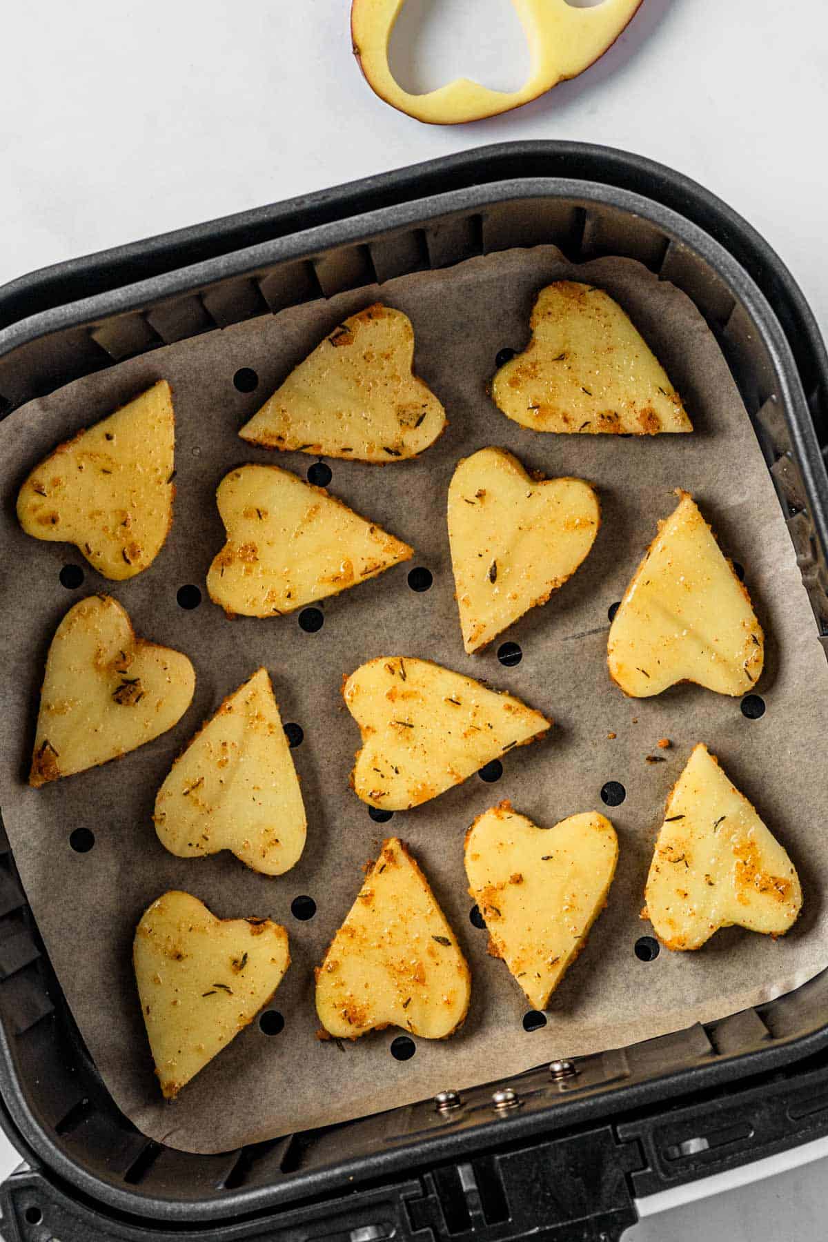 heart shaped potatoes in air fryer after cooking