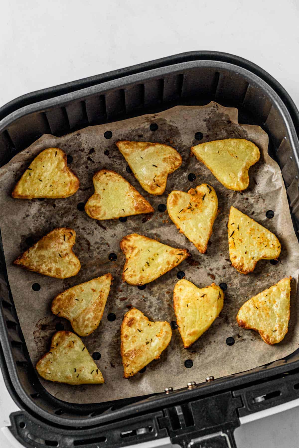 raw heart shaped potatoes in air fryer