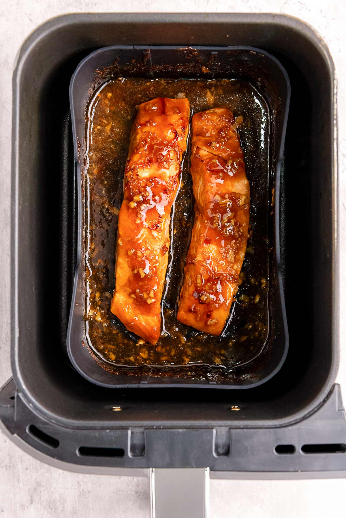 air fryer salmon with teriyaki sauce.