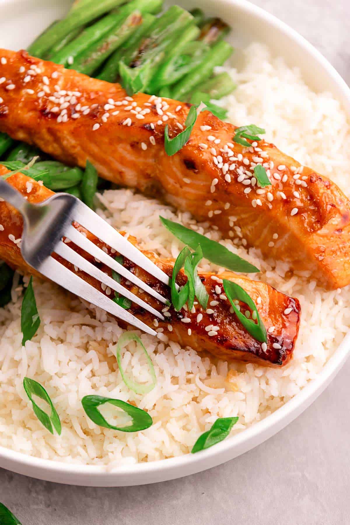 air fryer salmon with teriyaki sauce.