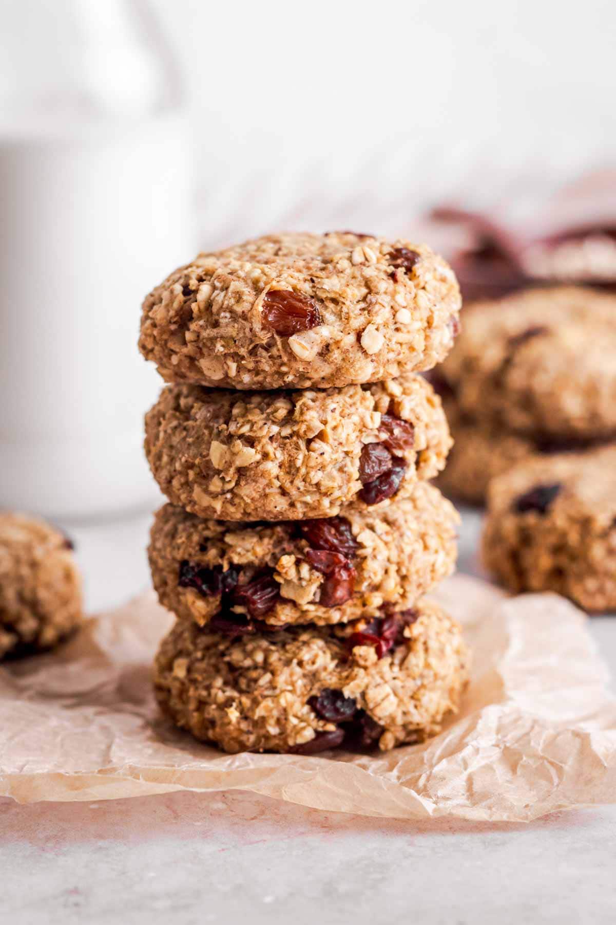 a tower of Apple oatmeal cookies with raisins.