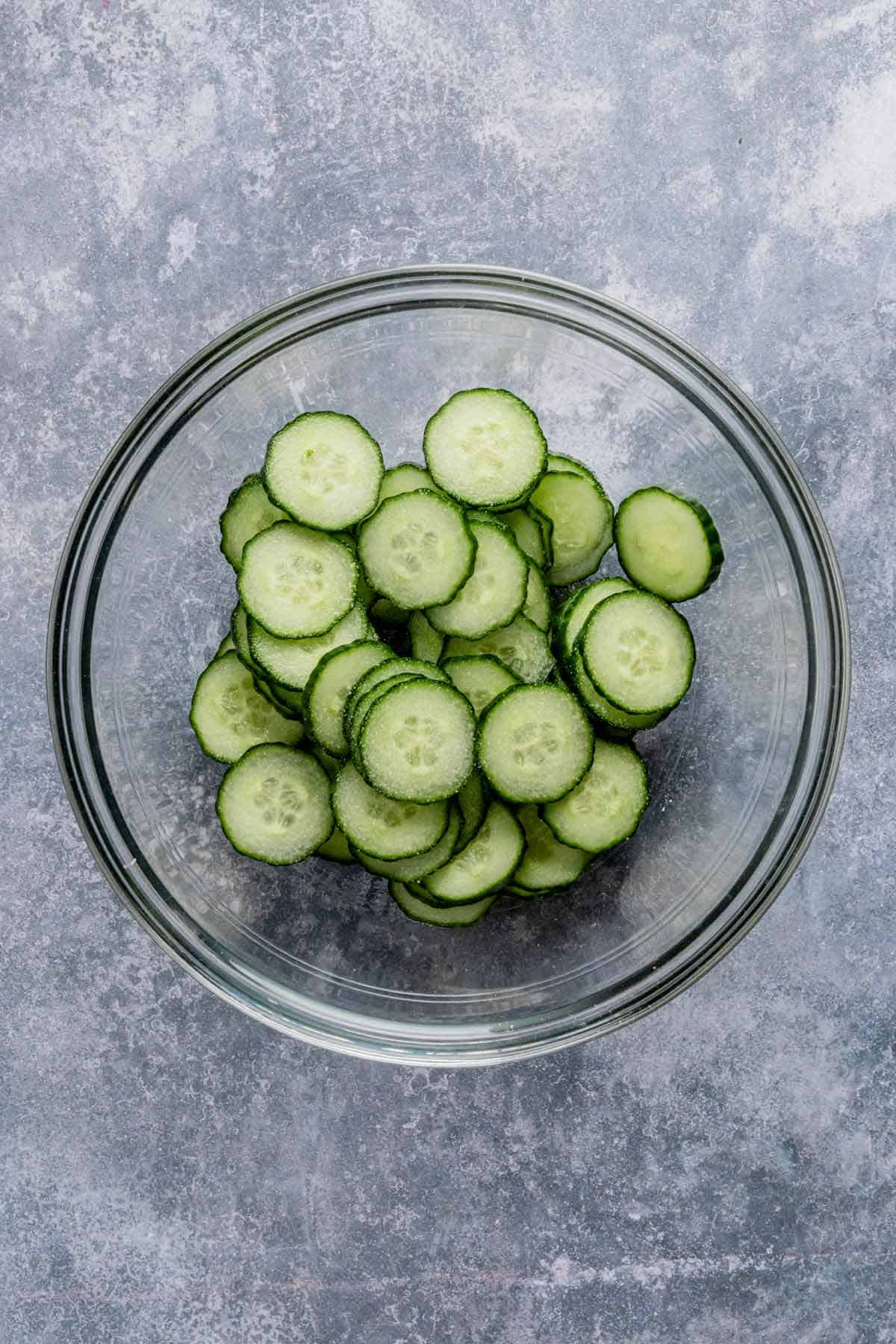 cucumbers with salt in a bowl