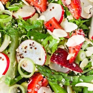 This strawberry asparagus salad is crisp, healthy, and vibrant. This fresh salad is full of flavors and tossed with easy honey balsamic dressing - The Yummy Bowl