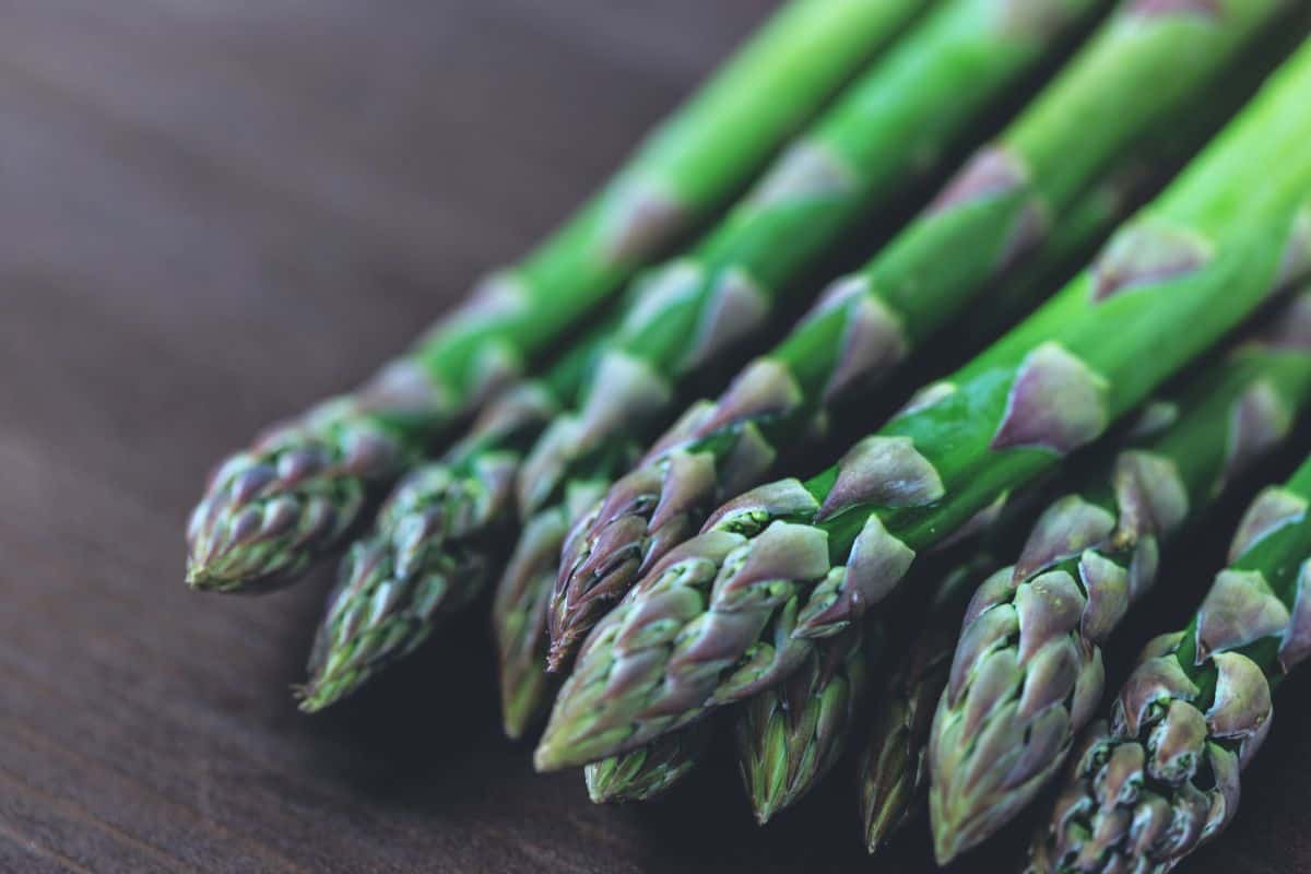 asparagus stalks on a table.