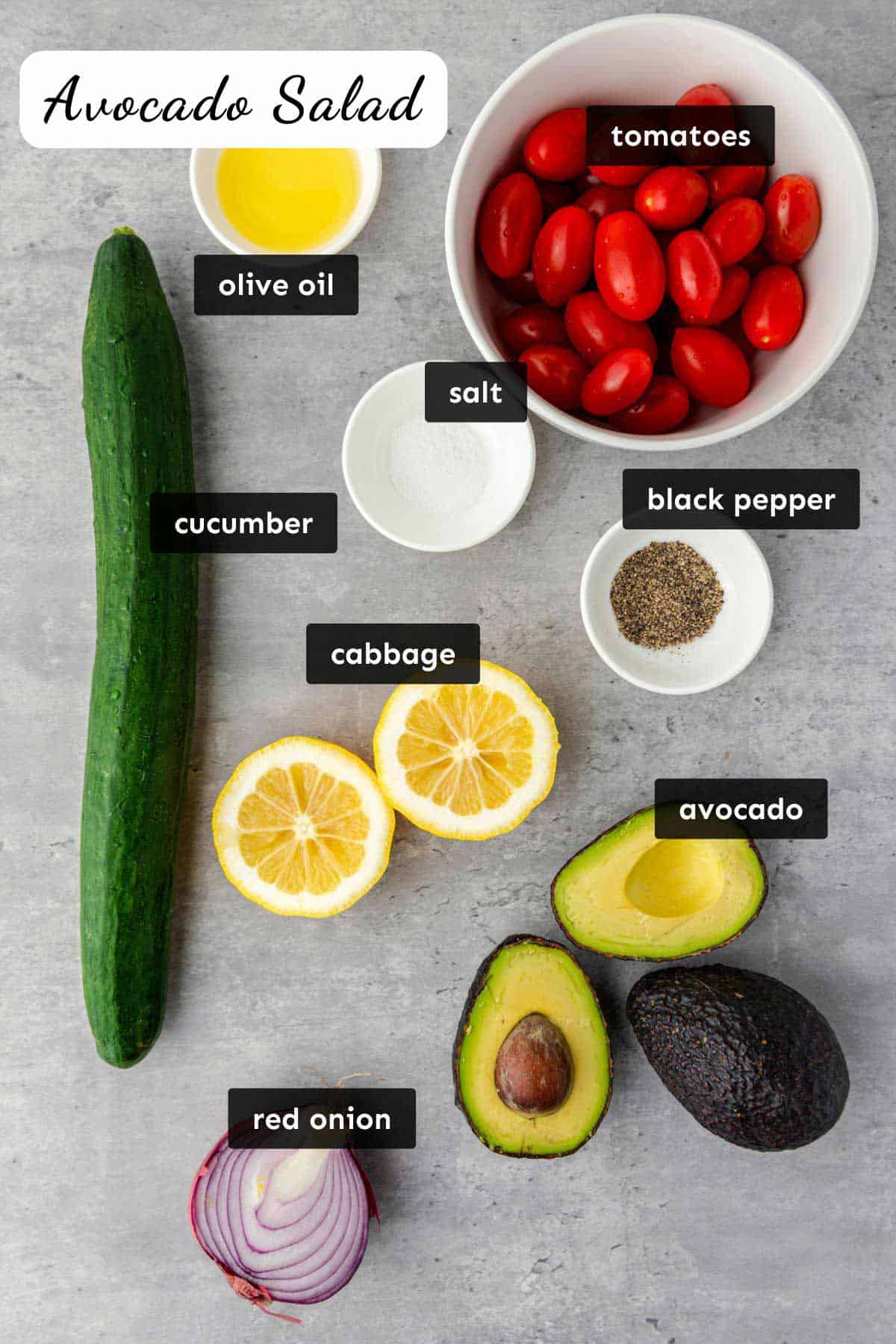 Tomato Avocado Salad ingredients.