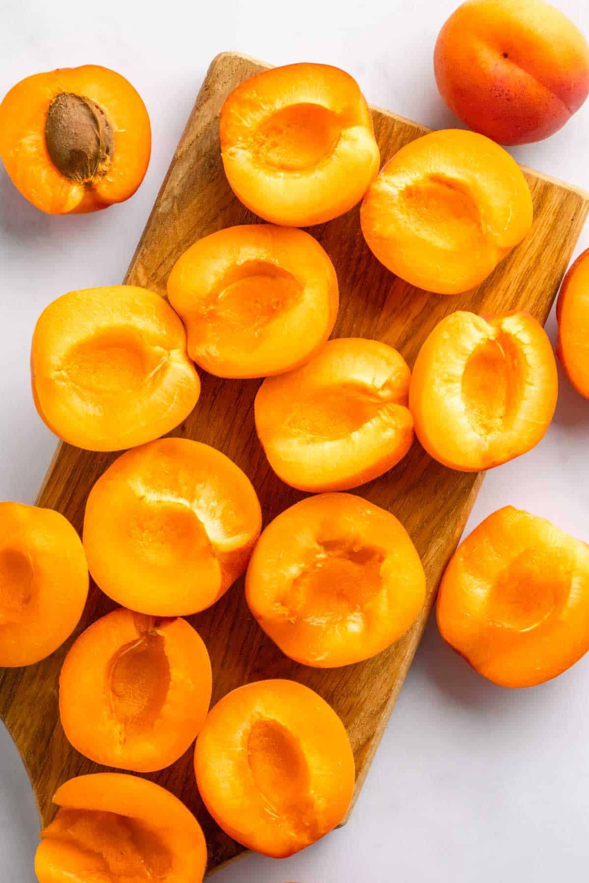 Halved apricots.