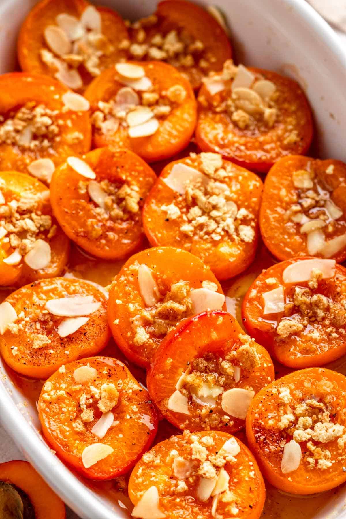 Baked Apricots with sugar and toppings.