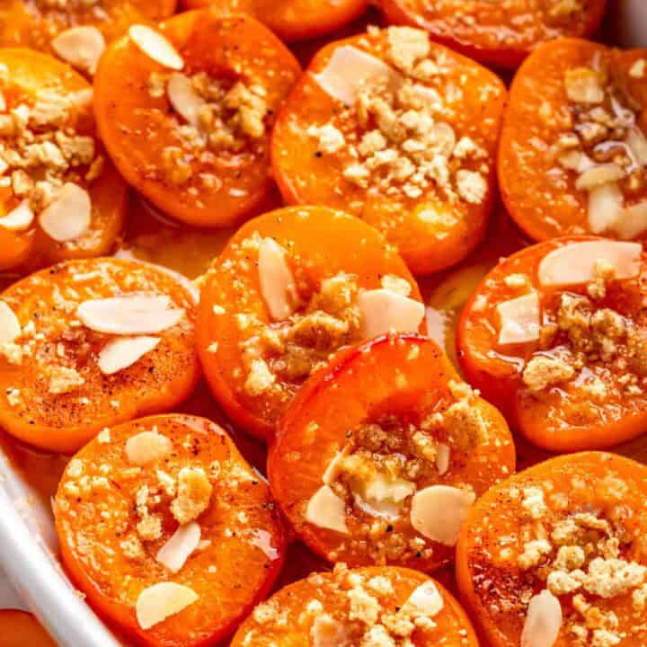 Baked Apricots with sugar and toppings.